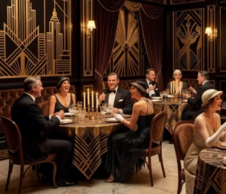 Art deco night w Wonderstar s. r. o. z geometrycznymi dekoracjami i elegancką kolacją