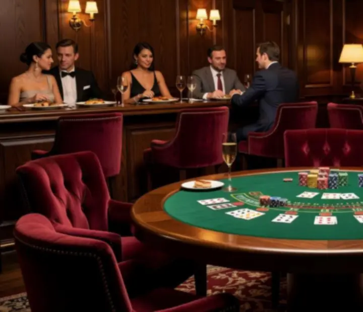 Stół do blackjacka z kryształowymi kieliszkami w restauracji Wonderstar s. r. o.